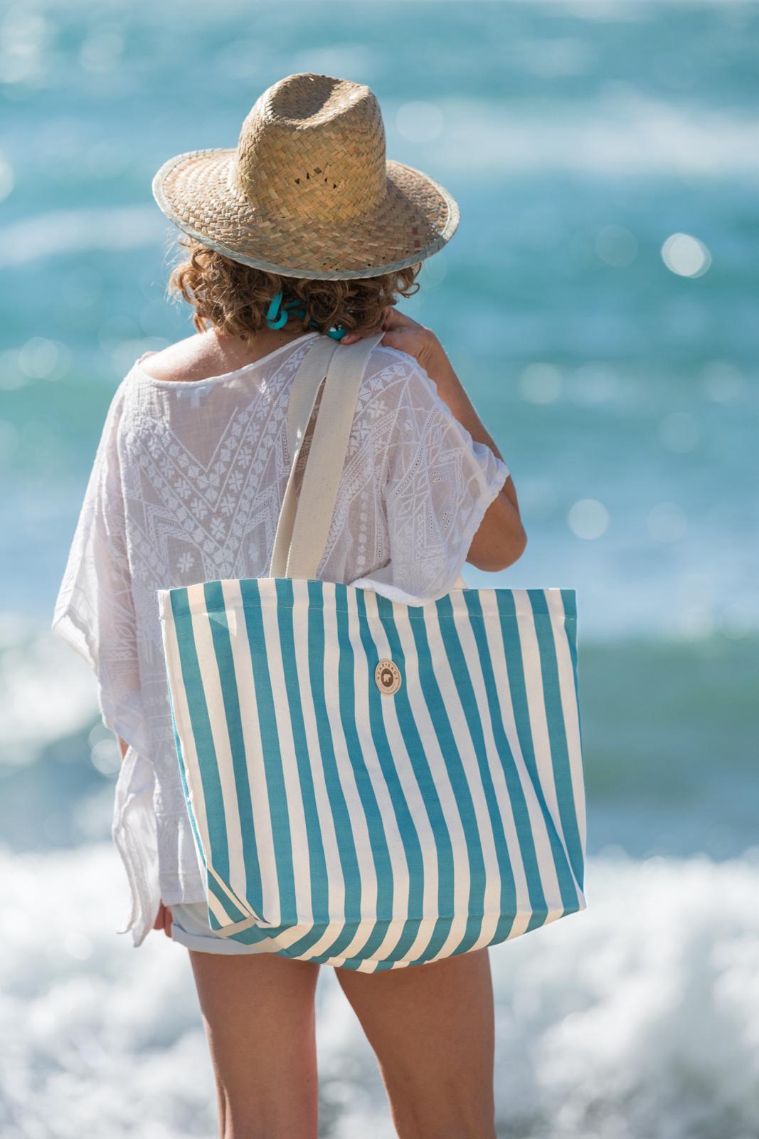 BEACH BAG STRIPES TURQUOISE